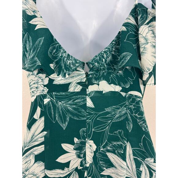 Bardot Green Floral Maxi Dress Size 6 | Flowy Ruffle Asymmetrical Hem - Picture 7 of 8